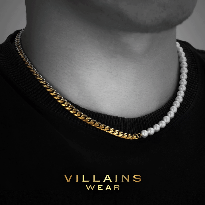Half Pearl Steel Necklace - VillainsWear