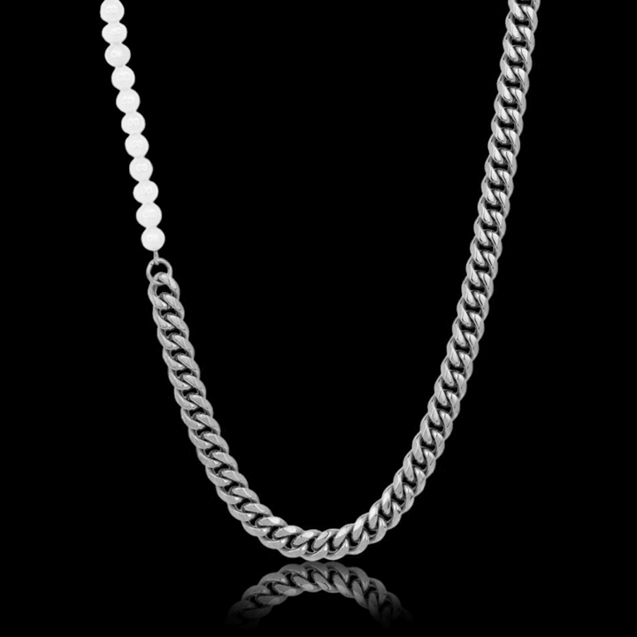 Half Pearl Steel Necklace - VillainsWear