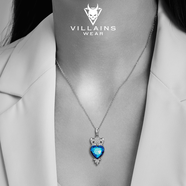 Owl Blue Crystal Necklace S925 Silver - VillainsWear